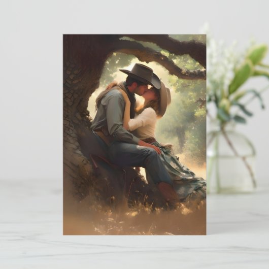 カウボーイと女性のカーボーイキスをする結婚ズ 招待状 (スタンド正面)