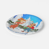 カウボーイと女性のカーボーイキッズウィンターシーンロープライト ペーパープレート (アングル)