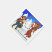 カウボーイと女性のカーボーイキッズウィンターパーティーナプキン スタンダードカクテルナプキン (角)