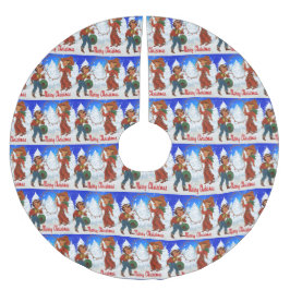 カウボーイと女性のカーボーイキッズウィンターメリークリスマス ブラッシュドポリエステルツリースカート