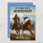 カウボーイと女性のカーボーイラウンドアップ 招待状 (正面/裏面)