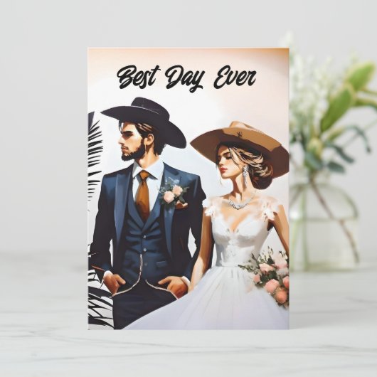 カウボーイと女性のカーボーイ最高のデー結婚エバー 招待状 (スタンド正面)