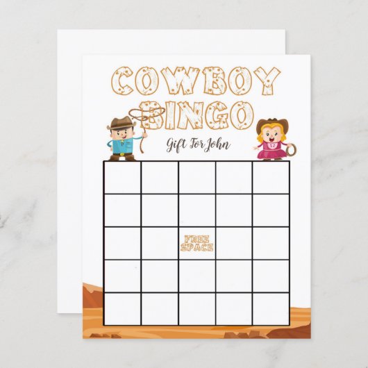 カウボーイと女性のカーボーイ西ベビーシャワービンゴのための子供 (正面/裏面)