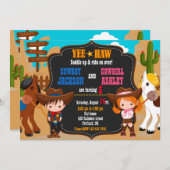 カウボーイと女性のカーボーイ誕生日の招待状ワイルドウエスト 招待状 (正面/裏面)