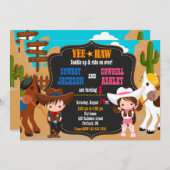 カウボーイと女性のカーボーイ誕生日の招待状ワイルドウエスト 招待状 (正面/裏面)