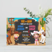 カウボーイと女性のカーボーイ誕生日の招待状ワイルドウエスト 招待状 (スタンド正面)