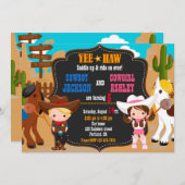 カウボーイと女性のカーボーイ誕生日の招待状ワイルドウエスト 招待状 (正面/裏面)