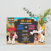 カウボーイと女性のカーボーイ誕生日の招待状ワイルドウエスト 招待状 (スタンド正面)