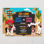 カウボーイと女性のカーボーイ誕生日の招待状ワイルドウエスト 招待状 (正面/裏面)