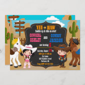 カウボーイと女性のカーボーイ誕生日の招待状ワイルドウエスト 招待状 (正面/裏面)