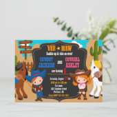 カウボーイと女性のカーボーイ誕生日の招待状ワイルドウエスト 招待状 (スタンド正面)