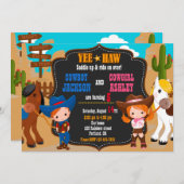 カウボーイと女性のカーボーイ誕生日の招待状ワイルドウエスト 招待状 (正面/裏面)