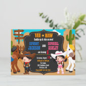 カウボーイと女性のカーボーイ誕生日の招待状ワイルドウエスト 招待状 (スタンド正面)