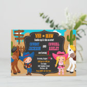 カウボーイと女性のカーボーイ誕生日の招待状ワイルドウエスト 招待状 (スタンド正面)