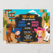 カウボーイと女性のカーボーイ誕生日の招待状ワイルドウエスト 招待状 (正面/裏面)