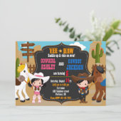 カウボーイと女性のカーボーイ誕生日の招待状ワイルドウエスト 招待状 (スタンド正面)