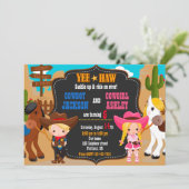 カウボーイと女性のカーボーイ誕生日の招待状ワイルドウエスト 招待状 (スタンド正面)