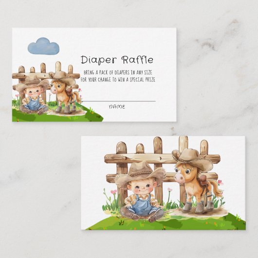 カウボーイと彼のポニーホースボーイおむつラッフル 名刺 (正面/裏面)