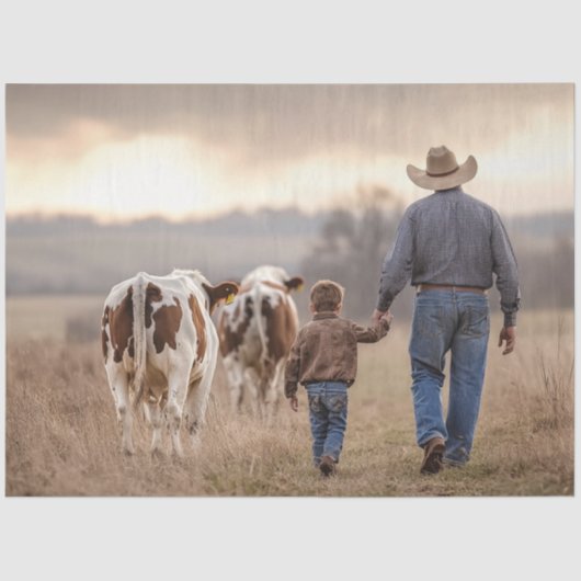 カウボーイと息子の手を牛と切り離す 薄葉紙 (正面)