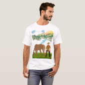 カウボーイと放牧馬の山の風景 Tシャツ (正面フル)