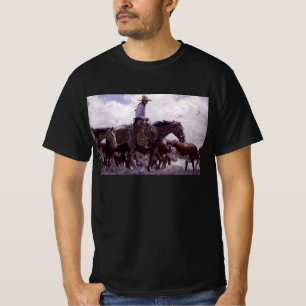 カウボーイと牛の群れ by コーナー tシャツ