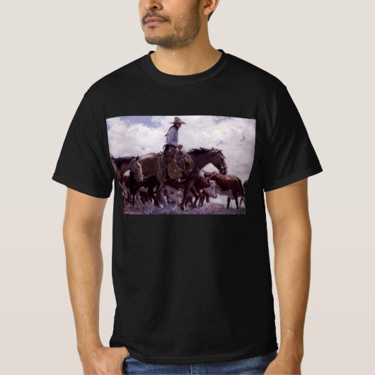 カウボーイと牛の群れ by コーナー tシャツ (正面)