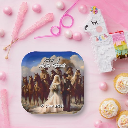 カウボーイと花嫁のアウトドア結婚ズ ペーパープレート (パーティー)