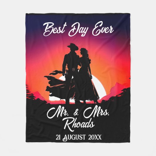 カウボーイと花嫁のサンダウン結婚ズ フリースブランケット (正面)