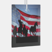 カウボーイと野生の馬アメリカ国旗 ガラスオーナメント (正面右)