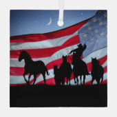 カウボーイと野生の馬アメリカ国旗 ガラスオーナメント (裏面)