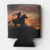 カウボーイと馬のロープと夕日 缶クーラー (裏面)
