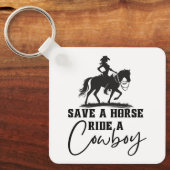 カウボーイに乗って馬を救う キーホルダー (正面)