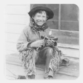 カウボーイに扮したおもちゃの少年 スクエアシール (正面)