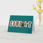 カウボーイのおめでとう-西部の新しい仕事かプロモーション カード (黄色い花)