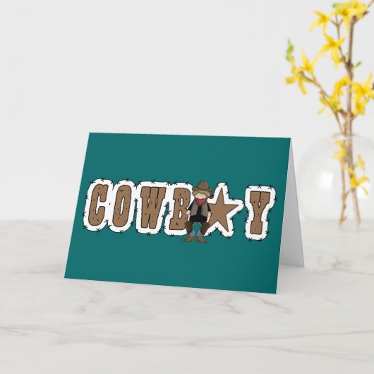 カウボーイのおめでとう-西部の新しい仕事かプロモーション カード (黄色い花)