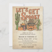 カウボーイのかぼちゃ ハロウィンの誕生日パーティー 怖い夜にしよう  招待状 (正面)