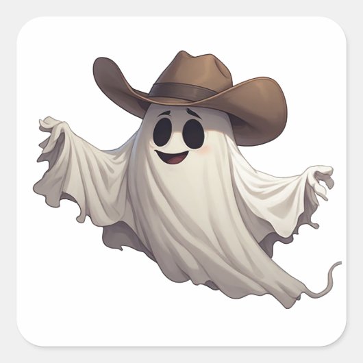 カウボーイのオバケキャラクター 西洋風ファン 👻 スクエアシール (正面)