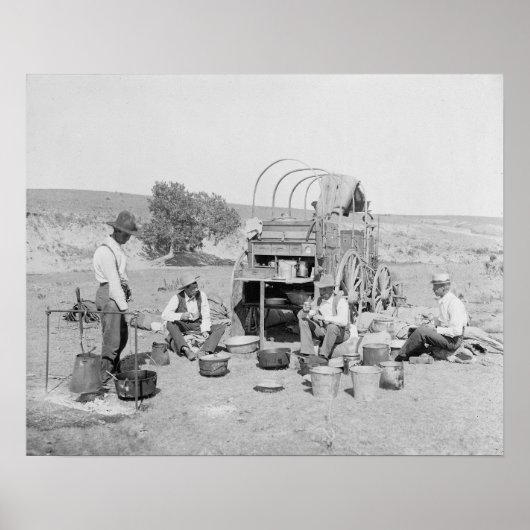 カウボーイのキャンプ設営、1901年。ヴィンテージ写真 ポスター (正面)