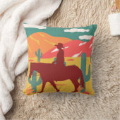 カウボーイのシルエット 砂漠の風景 サラシ枕 クッション (ブランケット)