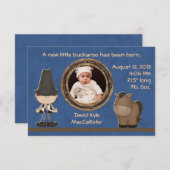 カウボーイのテーマの男の赤ちゃんの誕生の発表 案内状 (正面/裏面)