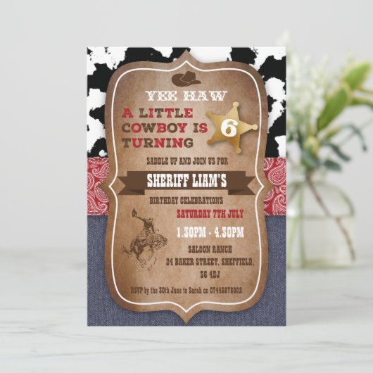 カウボーイのテーマの誕生日のパーティの招待状 招待状 (スタンド正面)