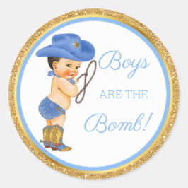 カウボーイのバスギフトなどブルーゴールド 男の子は爆弾だ! ラウンドシール
