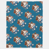 カウボーイのバニーに帽子とオーバーオールを フリースブランケット (正面)