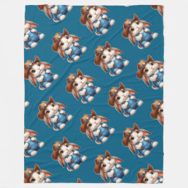 カウボーイのバニーに帽子とオーバーオールを フリースブランケット