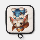 カウボーイのバニーに帽子とオーバーオールを 鍋敷き (正面)