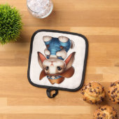 カウボーイのバニーに帽子とオーバーオールを 鍋敷き (トップダウン)