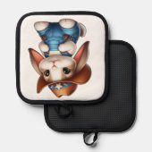 カウボーイのバニーに帽子とオーバーオールを 鍋敷き (正面/裏面)