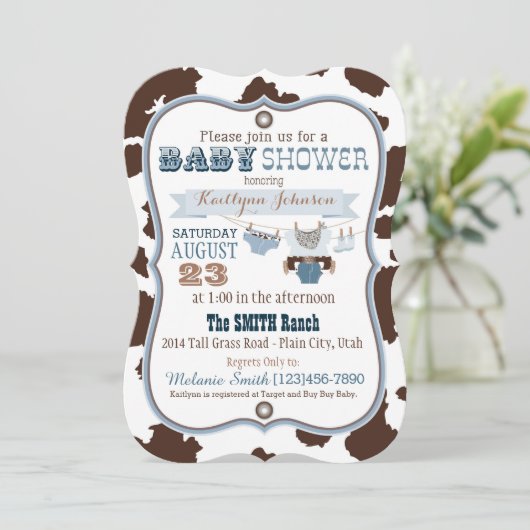 カウボーイのバンダナのジャンパーのベビーシャワー 招待状 (スタンド正面)