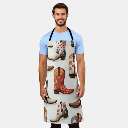 カウボーイのブーツ柄 エプロン (着用した状態)