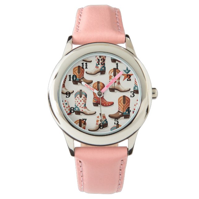 カウボーイのブーツ柄 腕時計 (正面)